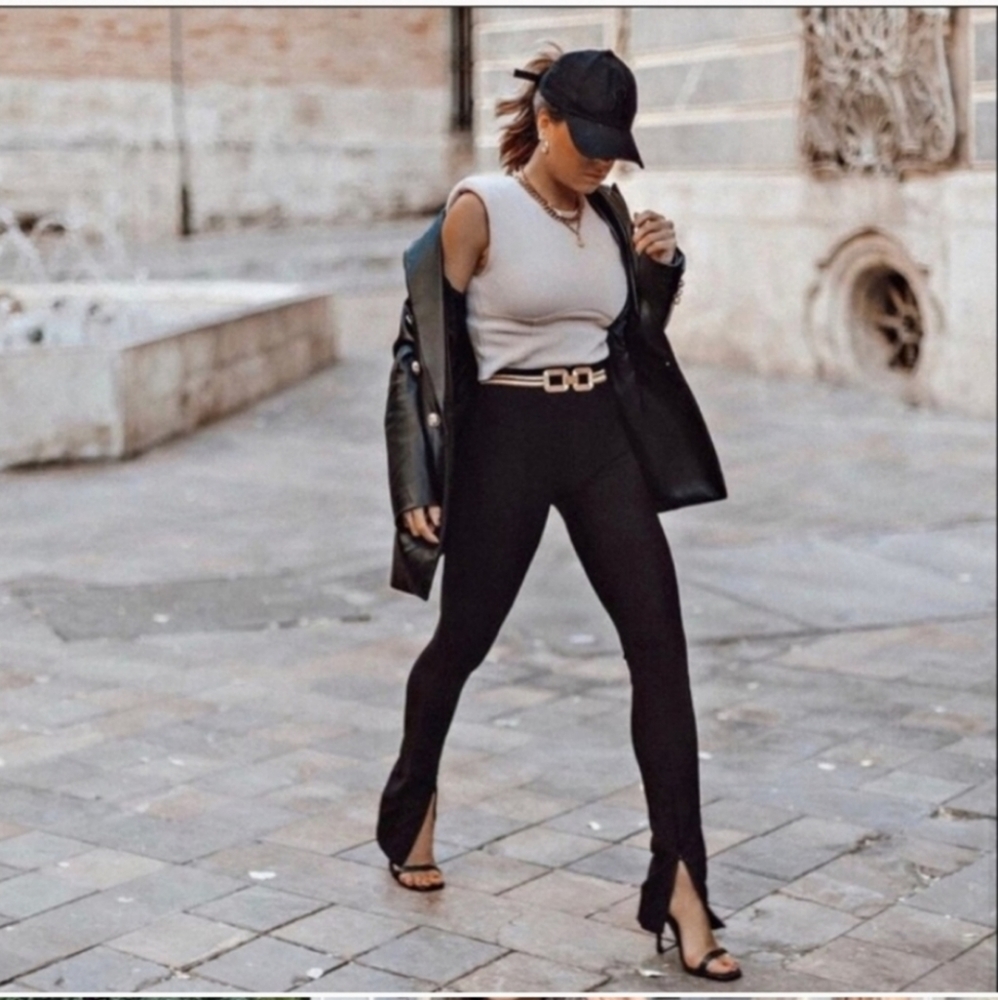 Zara velvet legging metallic thread front slit